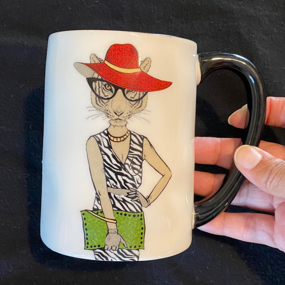 Hipster Cat Mug with Red Hat and Black Handle - Picture 1 of 5